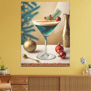 Mid Century Christmas Cocktail Party Happy Hour Canvas Afdruk