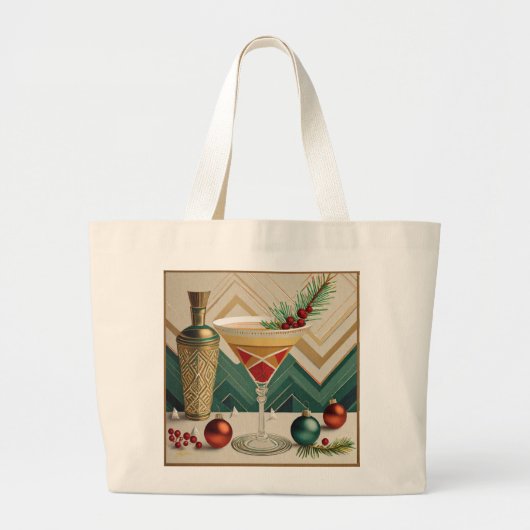 Mid Century Christmas Cocktail Party Happy Hour Grote Tote Bag (Voorkant)