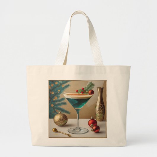 Mid Century Christmas Cocktail Party Happy Hour Grote Tote Bag (Voorkant)
