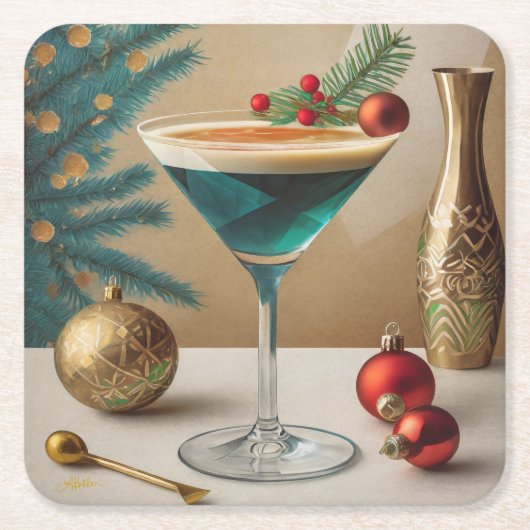 Mid Century Christmas Cocktail Party Happy Hour Kartonnen Onderzetters (Voorkant)
