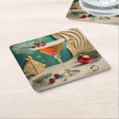 Mid Century Christmas Cocktail Party Happy Hour Kartonnen Onderzetters (Schuin)