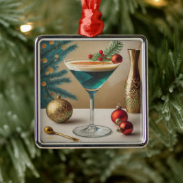 Mid Century Christmas Cocktail Party Happy Hour Metalen Ornament