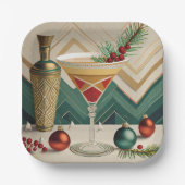 Mid Century Christmas Cocktail Party Happy Hour Papieren Bordje (Voorkant)