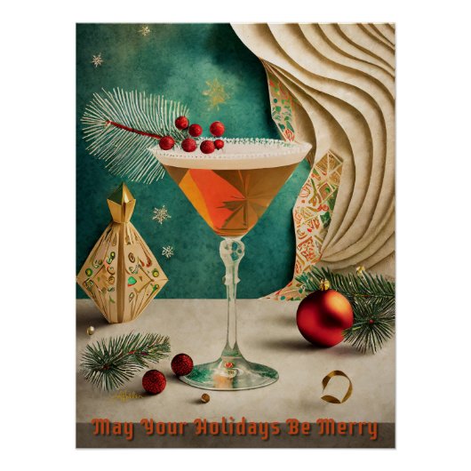 Mid Century Christmas Cocktail Party Happy Hour Perfect Poster (Voorkant)