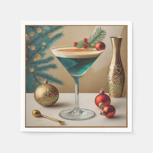Mid Century Christmas Cocktail Party Happy Hour Servet (Voorkant)