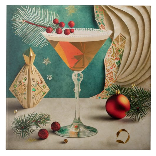 Mid Century Christmas Cocktail Party Happy Hour Tegeltje (Voorkant)