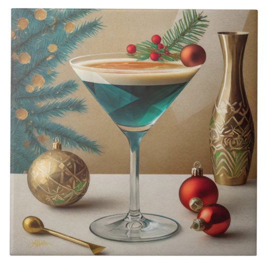 Mid Century Christmas Cocktail Party Happy Hour Tegeltje (Voorkant)