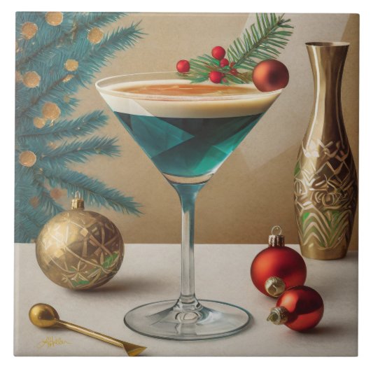 Mid Century Christmas Cocktail Party Happy Hour Tegeltje (Voorkant)