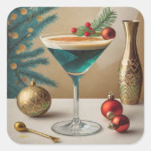 Mid Century Christmas Cocktail Party Happy Hour Vierkante Sticker (Voorkant)
