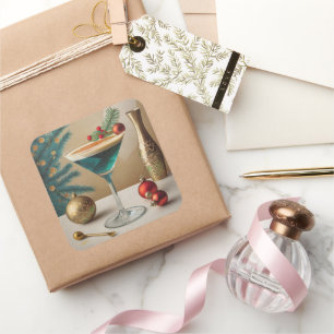 Mid Century Christmas Cocktail Party Happy Hour Vierkante Sticker