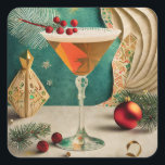 Mid Century Christmas Cocktail Party Happy Hour Vierkante Sticker<br><div class="desc">Mid Century Cocktail Hour Martini - Moge uw Feestdagen vrolijk zijn</div>