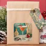 Mid Century Christmas Cocktail Party Happy Hour Vierkante Sticker<br><div class="desc">Mid Century Cocktail Hour Martini - Moge uw Feestdagen vrolijk zijn</div>