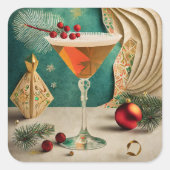 Mid Century Christmas Cocktail Party Happy Hour Vierkante Sticker (Voorkant)
