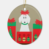 Mid Century Christmas Dog in Box Keramisch Ornament (Links)