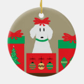 Mid Century Christmas Dog in Box Keramisch Ornament (Achterkant)