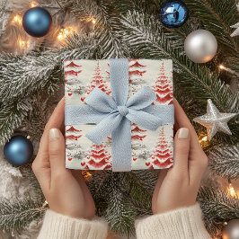  Mid-Century Christmas met rood en wit Cadeaupapier