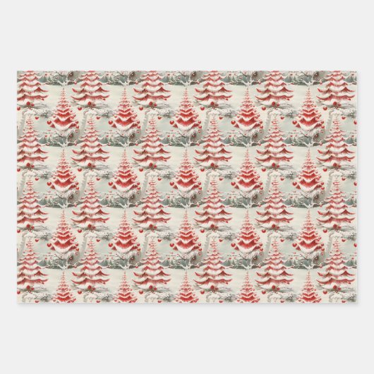  Mid-Century Christmas met rood en wit Inpakpapier Vel (Voorkant)