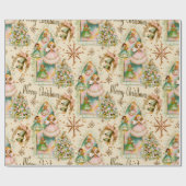 Mid Century Christmas Pastel Angels Wrapping Paper Cadeaupapier (Vlak)