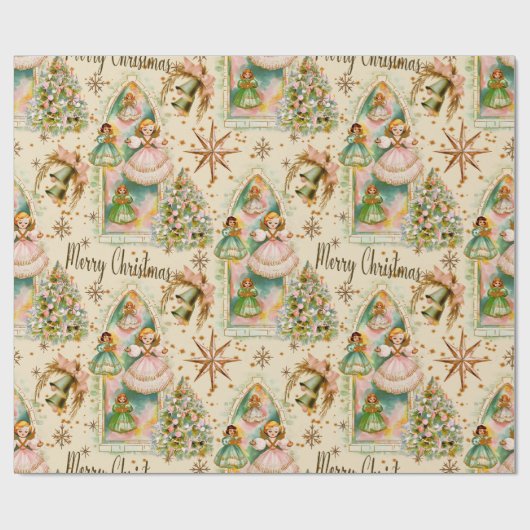 Mid Century Christmas Pastel Angels Wrapping Paper Cadeaupapier (Vlak)