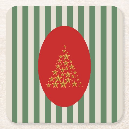 Mid century christmas tree with Golden star Kartonnen Onderzetters (Voorkant)