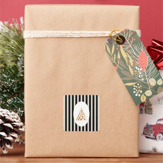 Mid century christmas tree with Golden star Vierkante Sticker (Feestdagen)