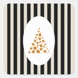 Mid century christmas tree with Golden star Vierkante Sticker