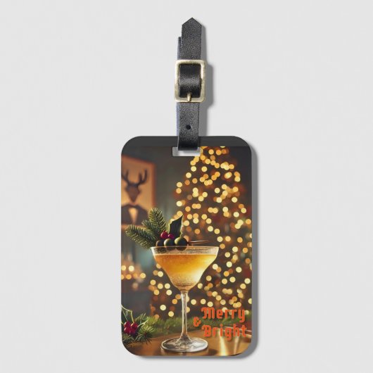 Mid Century Christmas vrolijk en heldere cocktail Bagagelabel (Voorkant (verticaal))