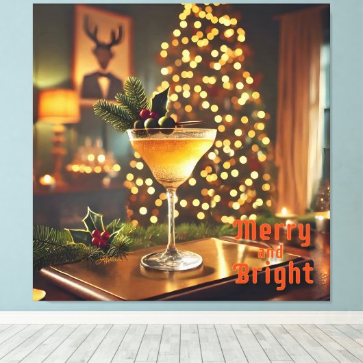 Mid Century Christmas vrolijk en heldere cocktail Canvas Afdruk (Insitu (Houten vloer))