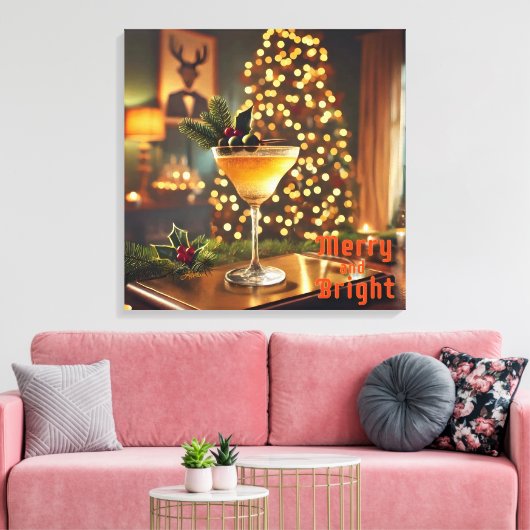 Mid Century Christmas vrolijk en heldere cocktail Canvas Afdruk (Insitu (Woonkamer))