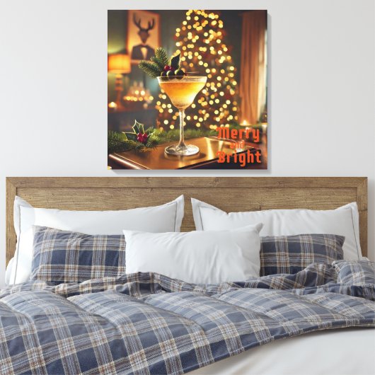 Mid Century Christmas vrolijk en heldere cocktail Canvas Afdruk (Insitu (Slaapkamer))