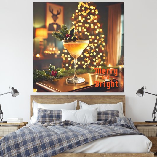Mid Century Christmas vrolijk en heldere cocktail Canvas Afdruk (Insitu (Slaapkamer))