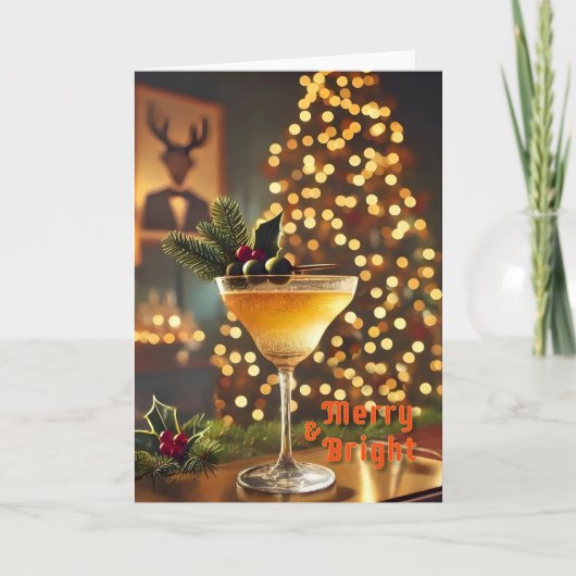 Mid Century Christmas vrolijk en heldere cocktail Kaart (Voorkant)