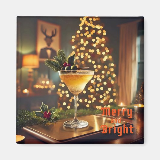 Mid Century Christmas vrolijk en heldere cocktail Magneet (Voorkant)