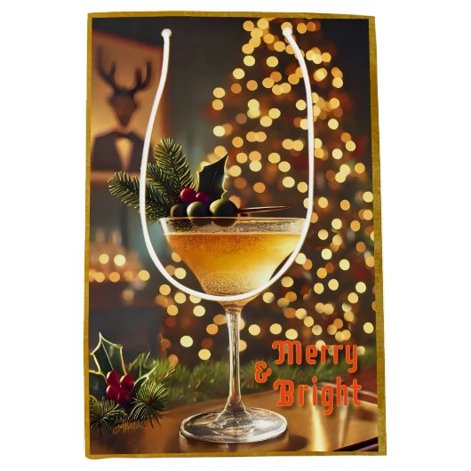 Mid Century Christmas vrolijk en heldere cocktail Medium Cadeauzakje (Voorkant)