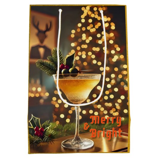 Mid Century Christmas vrolijk en heldere cocktail Medium Cadeauzakje (Achterkant)