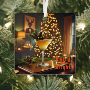 Mid Century Christmas vrolijk en heldere cocktail Metalen Ornament