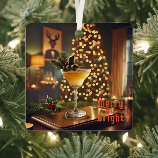 Mid Century Christmas vrolijk en heldere cocktail Metalen Ornament (Insitu)