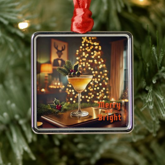Mid Century Christmas vrolijk en heldere cocktail Metalen Ornament (Boom)