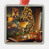 Mid Century Christmas vrolijk en heldere cocktail Metalen Ornament (Voorkant)