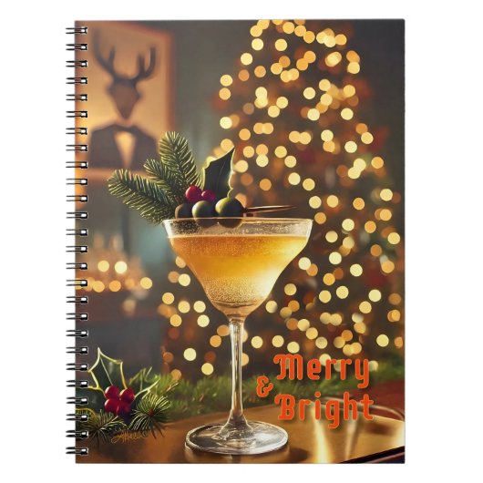 Mid Century Christmas vrolijk en heldere cocktail Notitieboek (Voorkant)