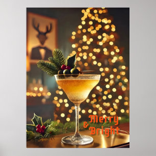 Mid Century Christmas vrolijk en heldere cocktail Poster