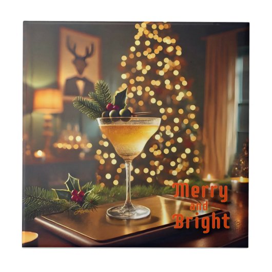 Mid Century Christmas vrolijk en heldere cocktail Tegeltje (Voorkant)