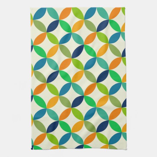 Mid Century Circles Groen Blauw Sinaasappel Theedoek (Verticaal)