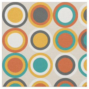 Mid Century Circles Pattern Sinaasappel Bruin Blau Stof