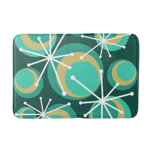 Mid Century Circles Starburgs Blauwgroen Badmat (Voorkant)