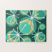 Mid Century Circles Starburgs Blauwgroen Legpuzzel (Horizontaal)