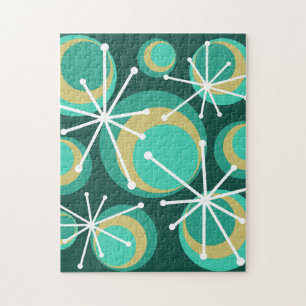 Mid Century Circles Starburgs Blauwgroen Legpuzzel