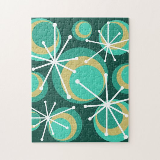Mid Century Circles Starburgs Blauwgroen Legpuzzel (Verticaal)