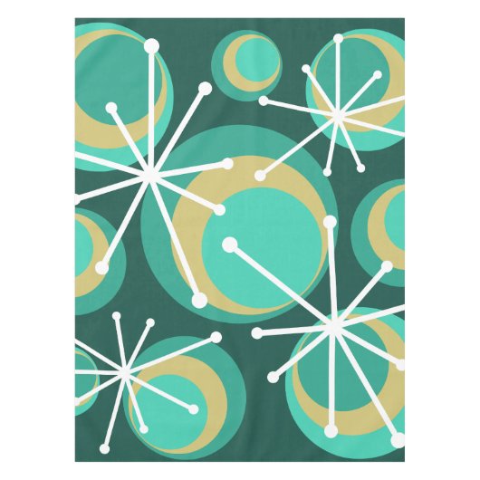 Mid Century Circles Starburgs Blauwgroen Tafelkleed (Voorkant)