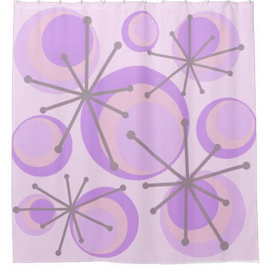 Mid Century Circles Starbursts Lavender Douchegordijn (Voorkant)